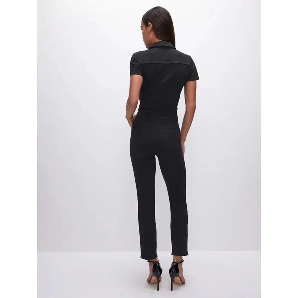 Good American Black Fit for Success Denim Jumpsuit Large NEW - Picture 2 of 11